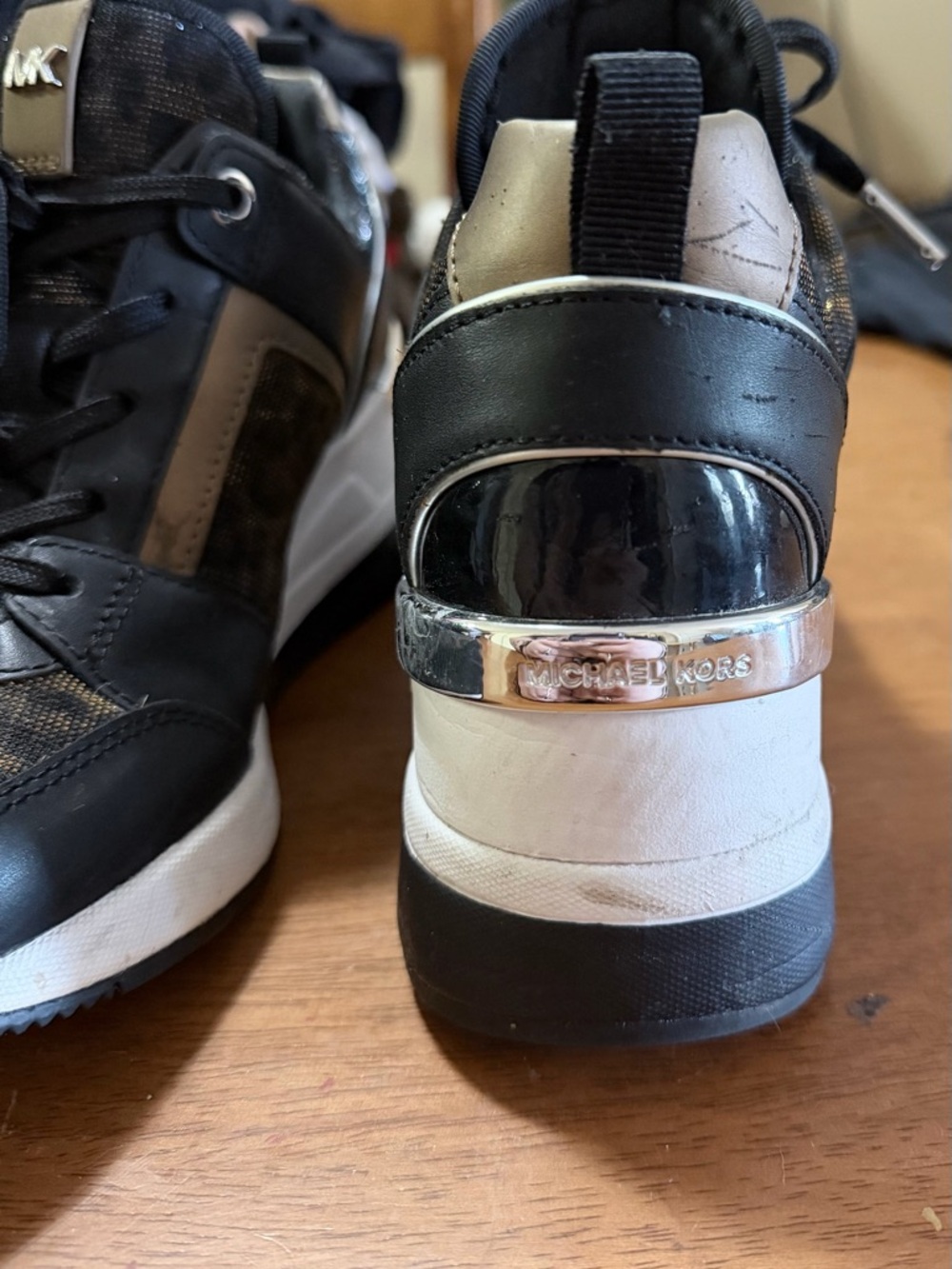 Michael Kors Black and Taupe Logo High-Top Sneakers - Picture 3 of 4